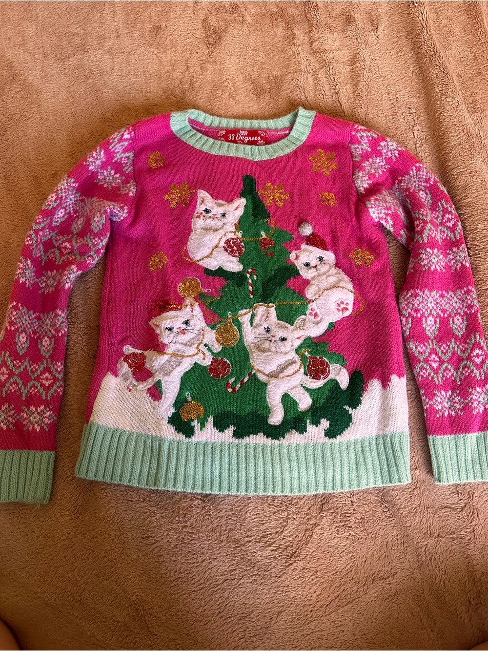 Girls size 8 Pink Holiday Kitten cat Christmas Sweater